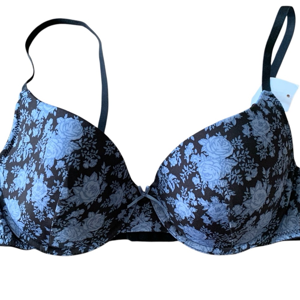Kmart brand women's push up bra floral black and blue print size 36C